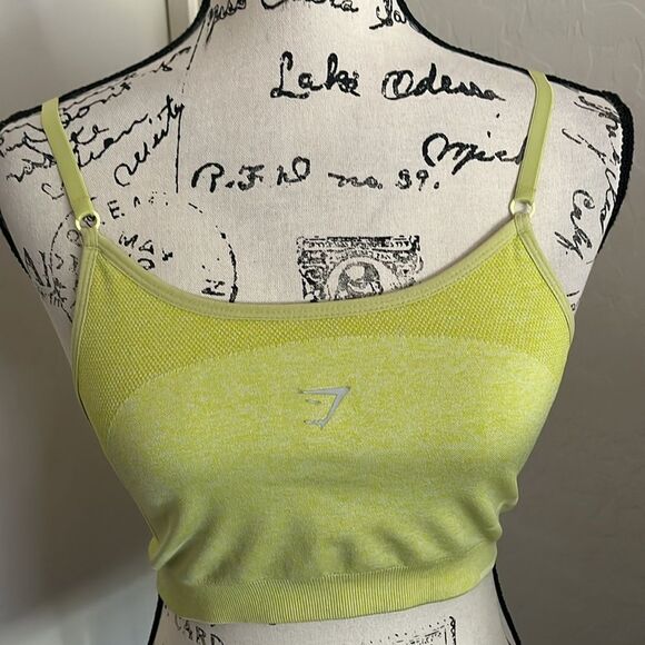 Gymshark Bright Yellow Green Athletic Sports Bra Gym Workout Athleisure Yoga - Picture 4 of 11